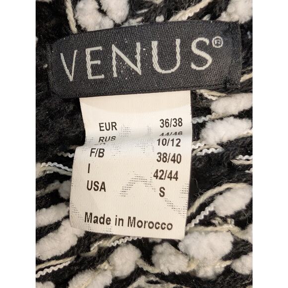 Venus Black White Hooded Knit Cardigan Sweater Coat Zip Front Size Small - Picture 8 of 10